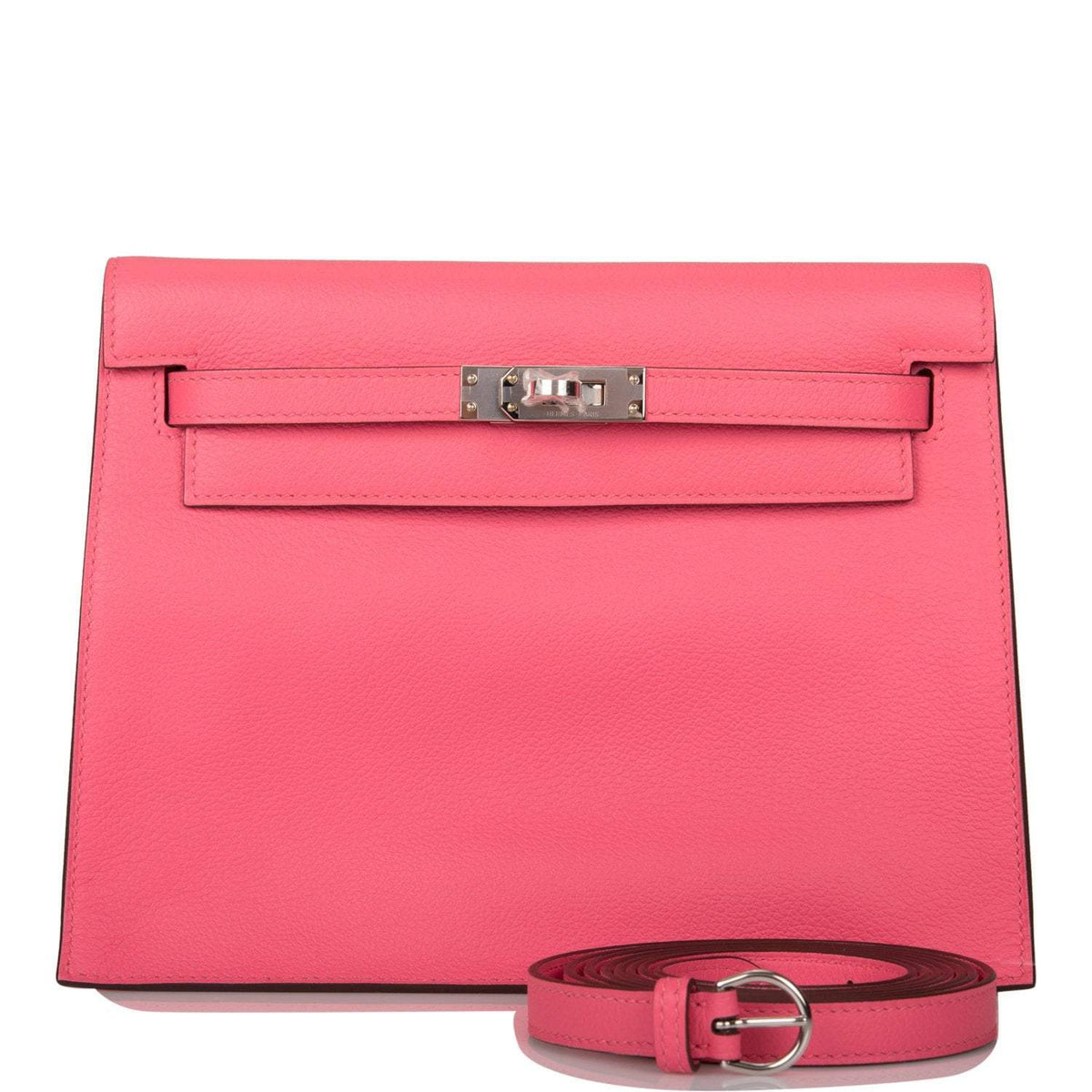 Hermes Rose Azalee Evercolor Kelly Danse Palladium Hardware, the Kelly Danse in Rose Azalee Evercolor leather