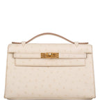 Hermes Kelly Pochette Beton Ostrich Gold Hardware - front view