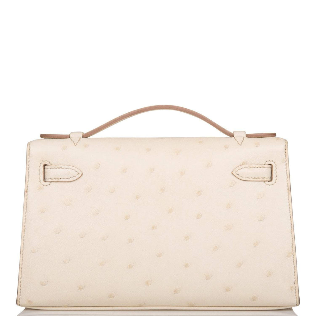 Hermes Kelly Pochette Beton Ostrich Gold Hardware - side view