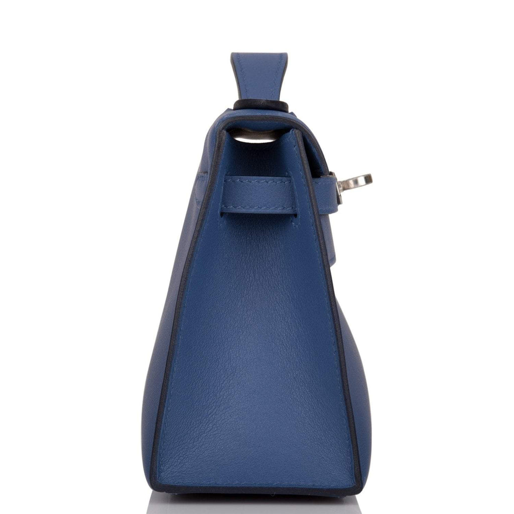 Hermes Kelly Pochette Blue Brighton Swift Palladium Hardware - side view