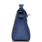 Hermes Kelly Pochette Blue Brighton Swift Palladium Hardware - side view