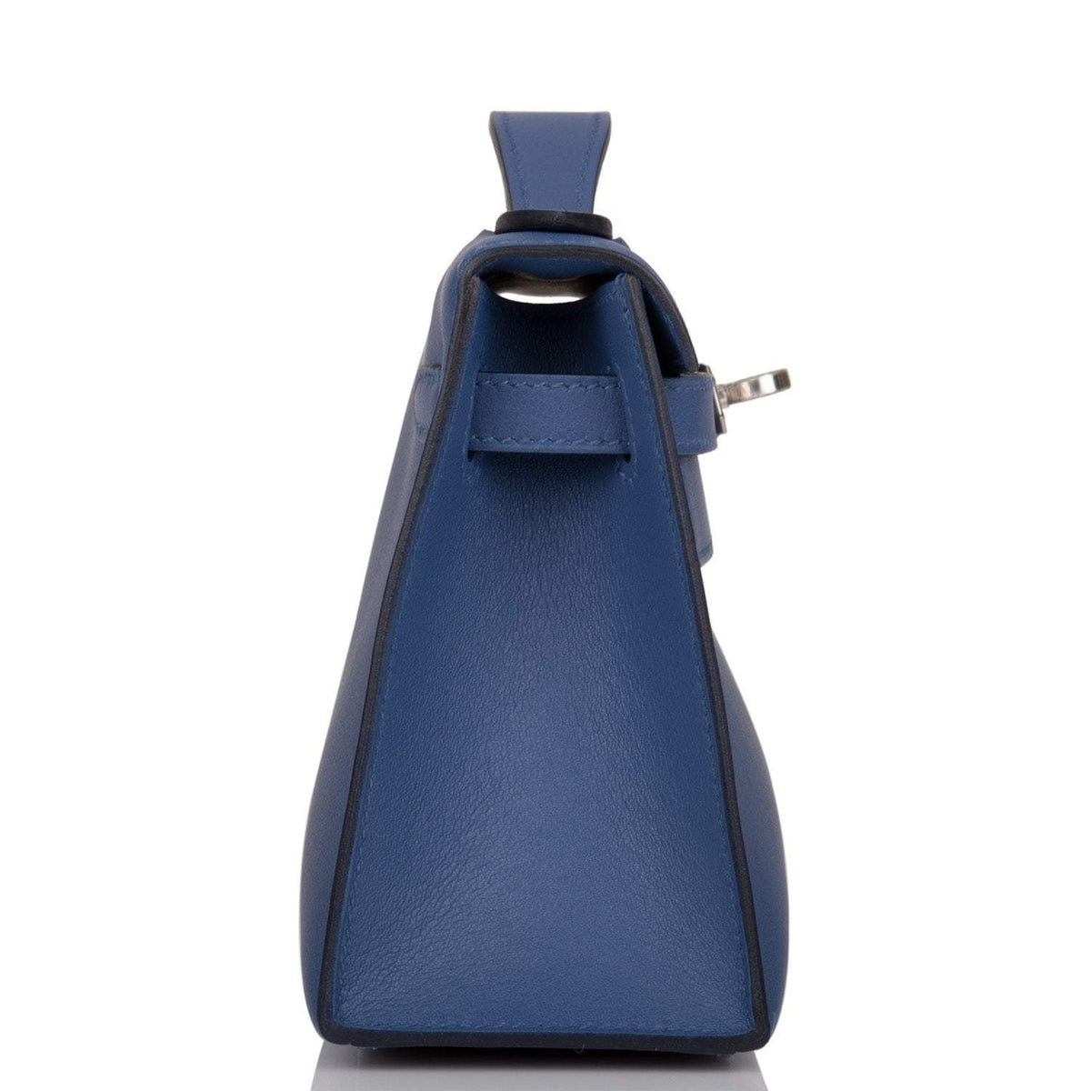 Hermes Kelly Pochette Blue Brighton Swift Palladium Hardware - side view