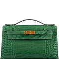 Hermes Kelly Pochette Cactus Alligator, Kelly Pochette clutch in Cactus Alligator leather with gold hardware.