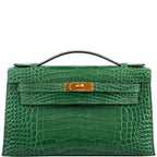 Hermes Kelly Pochette Cactus Alligator, Kelly Pochette clutch in Cactus Alligator leather with gold hardware.