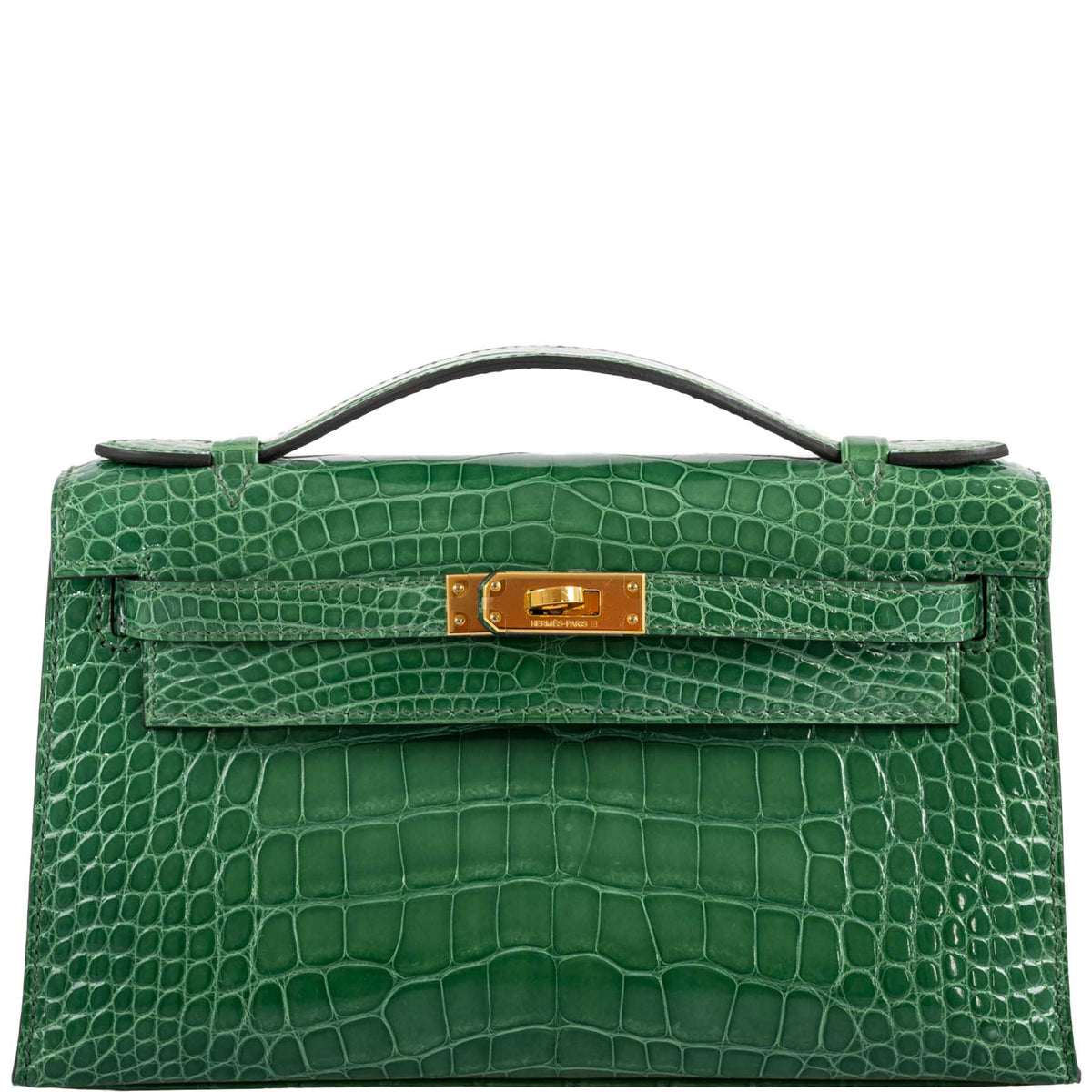 Hermes Kelly Pochette Cactus Alligator, Kelly Pochette clutch in Cactus Alligator leather with gold hardware.