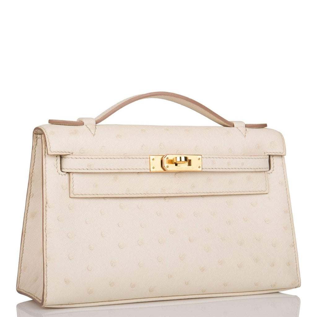 Hermes Kelly Pochette Beton Ostrich Gold Hardware - hardware detail