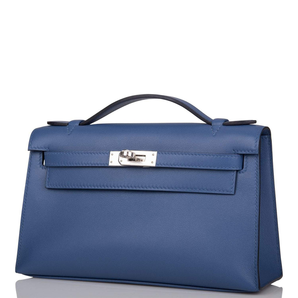 Hermes Kelly Pochette Blue Brighton Swift Palladium Hardware - hardware detail