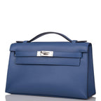 Hermes Kelly Pochette Blue Brighton Swift Palladium Hardware - hardware detail
