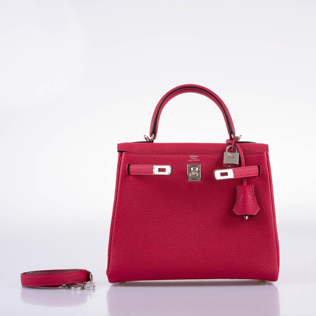 The interior of the Framboise Togo bag, showing the Hermes stamp