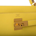 Hermes Kelly Retourne 28 Lime Evercolor Gold Hardware - interior detail