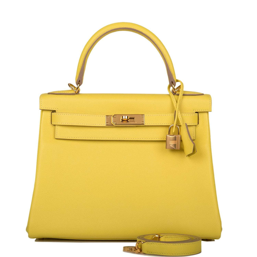 Hermes Kelly Retourne 28 Lime Evercolor Gold Hardware - front view