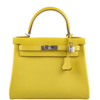 Hermes Kelly 28 Retourne Lime Evercolor leather Palladium Hardware - front view