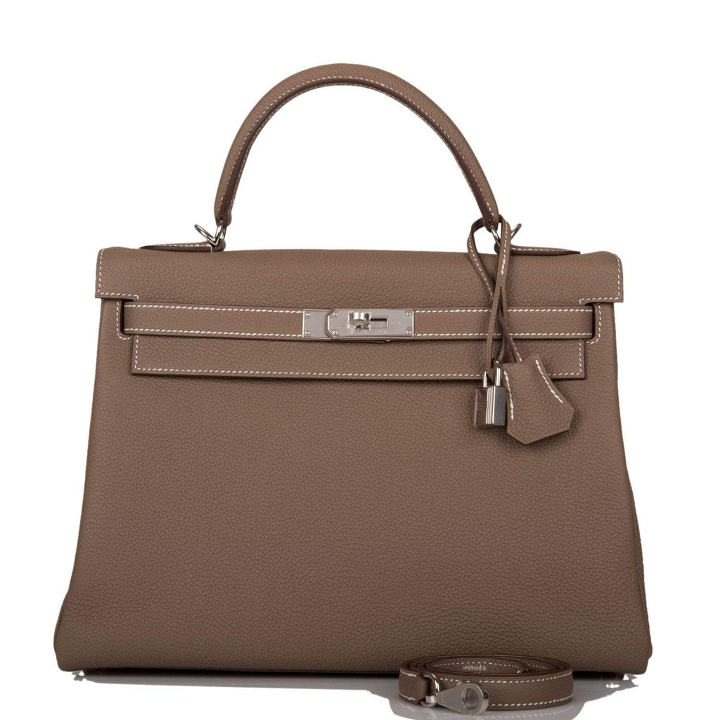 Hermes Kelly Retourne 32 Etoupe Togo Palladium Hardware - front view