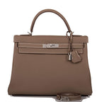 Hermes Kelly Retourne 32 Etoupe Togo Palladium Hardware - front view