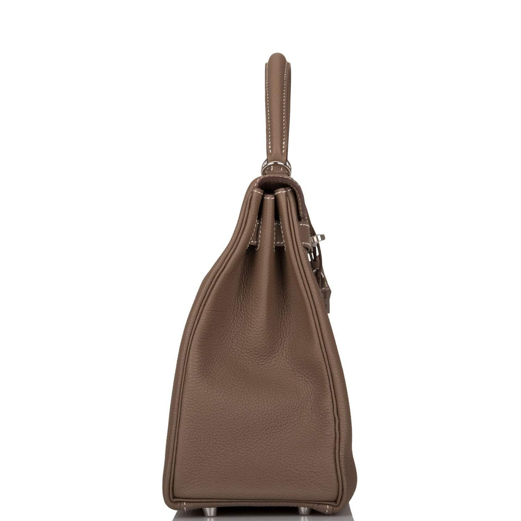 Hermes Kelly Retourne 32 Etoupe Togo Palladium Hardware - side view