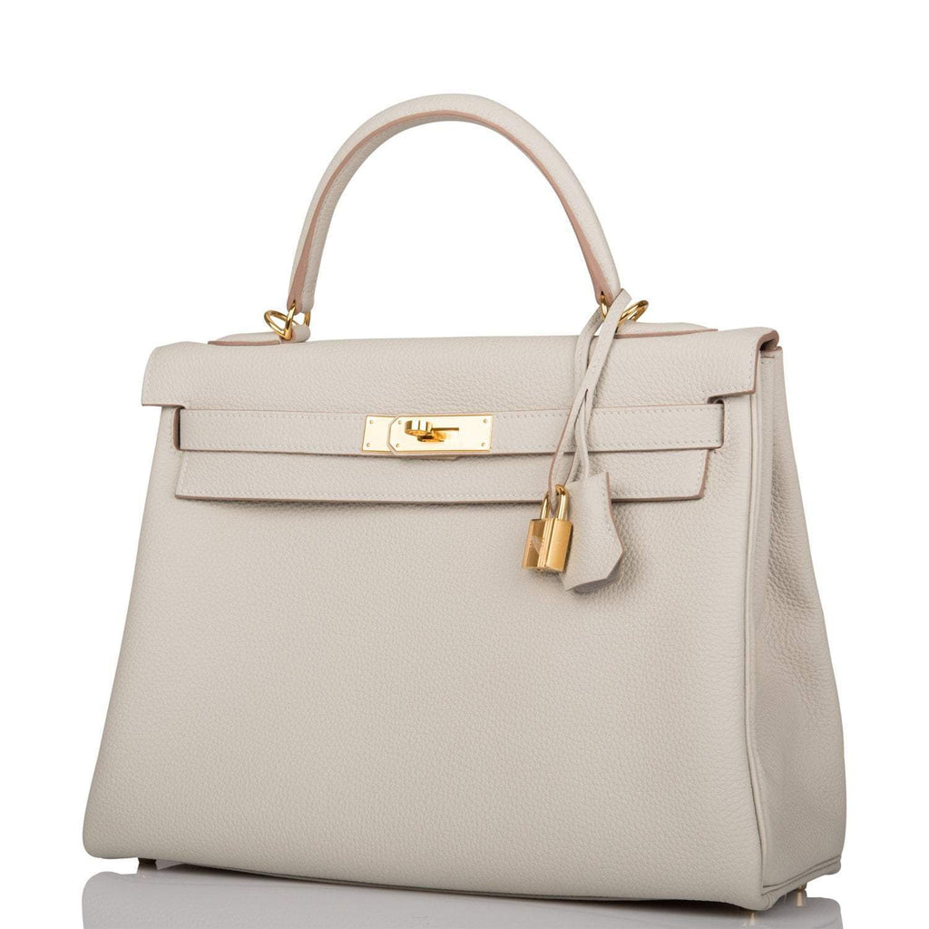 Hermes Kelly Retourne 32 Gris Perle Togo Gold Hardware - hardware detail