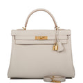 Hermes Kelly Retourne 32 Gris Perle Togo Gold Hardware - front view