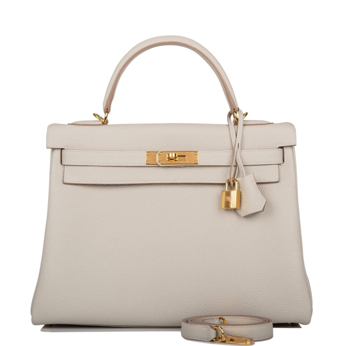 Hermes Kelly Retourne 32 Gris Perle Togo Gold Hardware - front view
