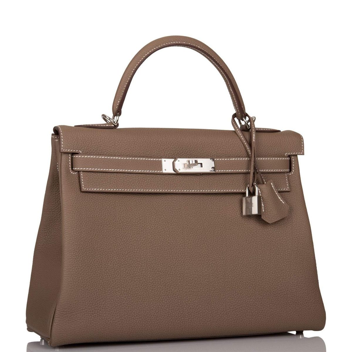 Hermes Kelly Retourne 32 Etoupe Togo Palladium Hardware - hardware detail