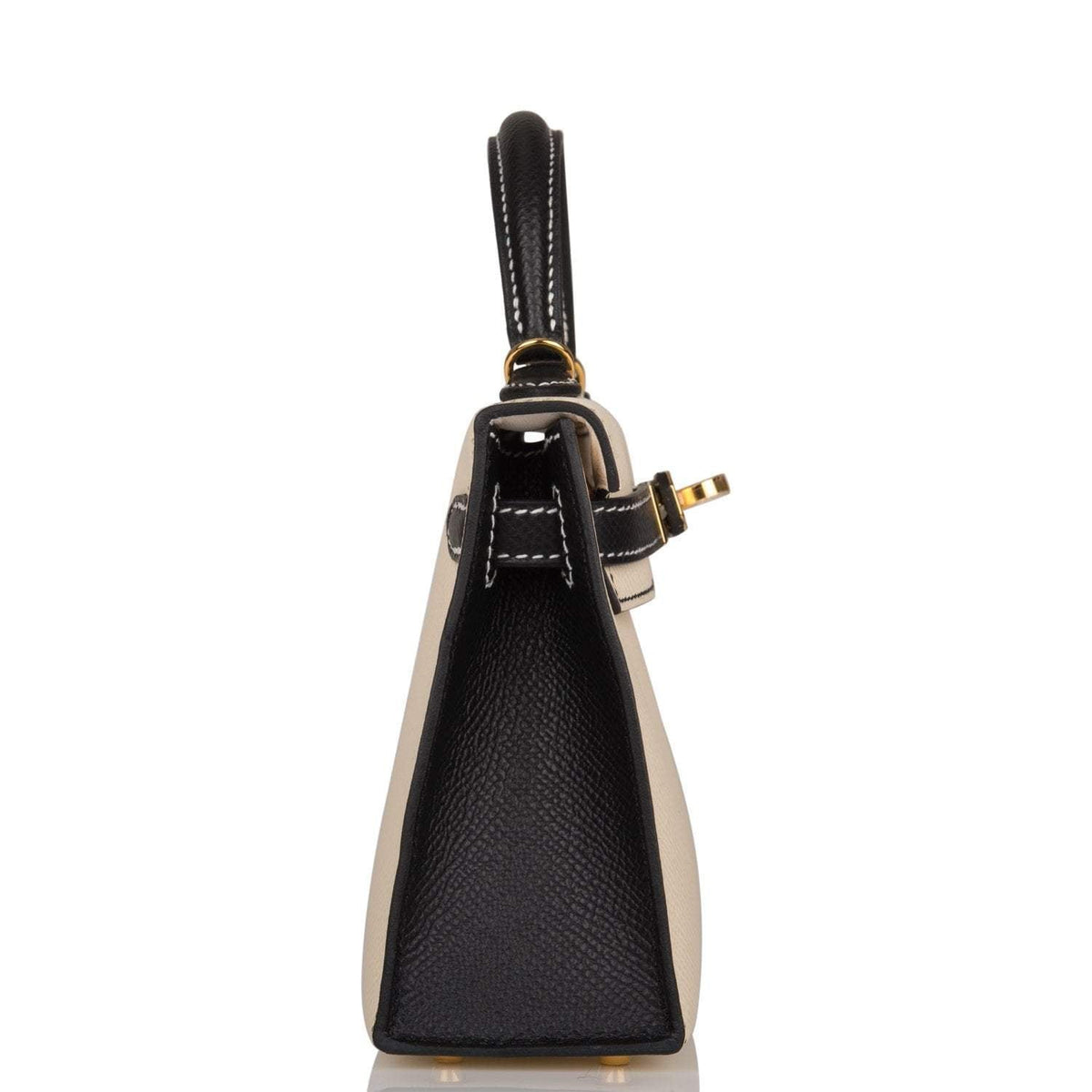 A close-up showing the contrast between the Nata and Black Epsom leather