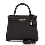 Front view of the Hermes Tri-Color Kelly Sellier 20 in Etoupe, Alezan, and Biscuit Epsom leather