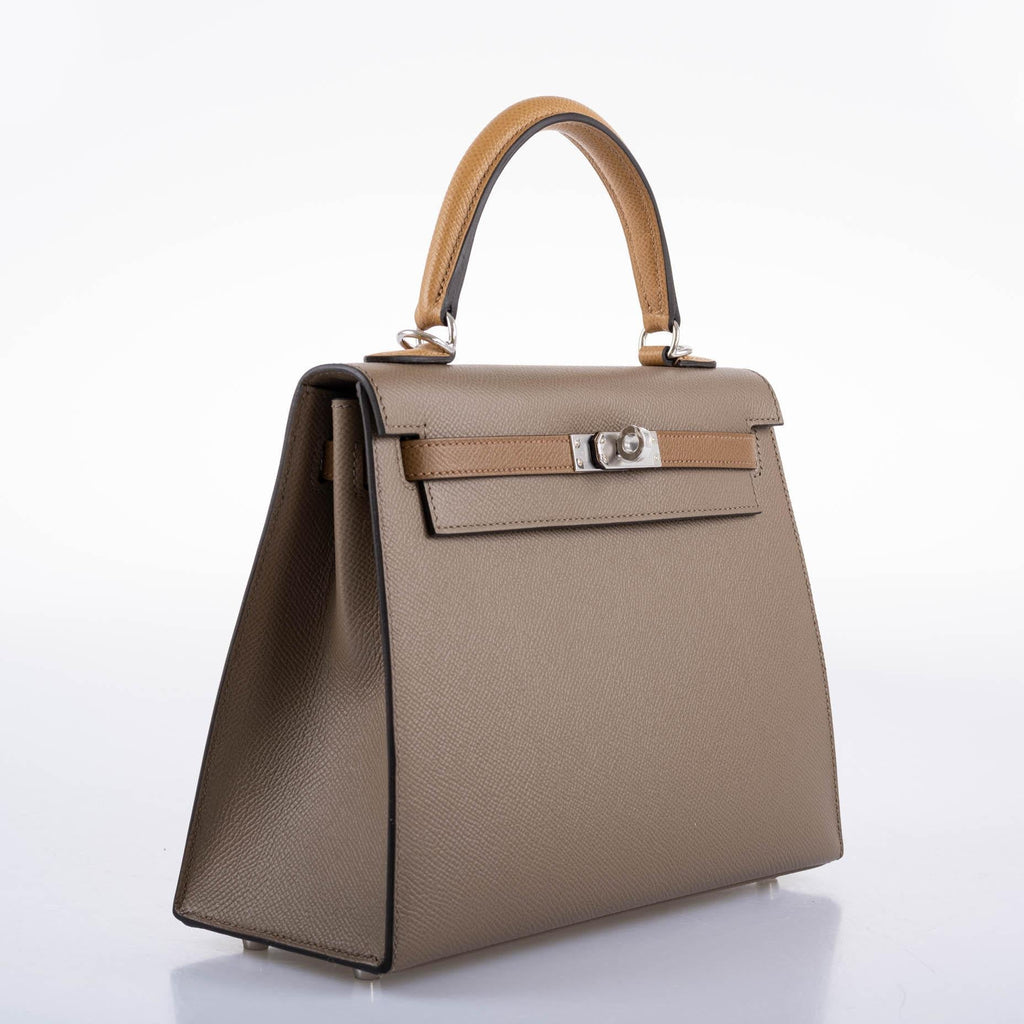 Side profile of the Hermes Kelly Sellier 25, highlighting its structured shape and colors