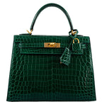 Hermes Kelly 25 HSS Sellier Emerald Nilo Crocodile & Cassis Brushed Gold Hardware - 2018, C - front view