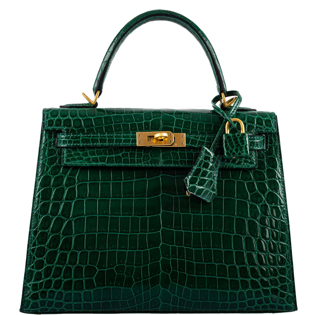 Hermes Kelly 25 HSS Sellier Emerald Nilo Crocodile & Cassis Brushed Gold Hardware - 2018, C - front view