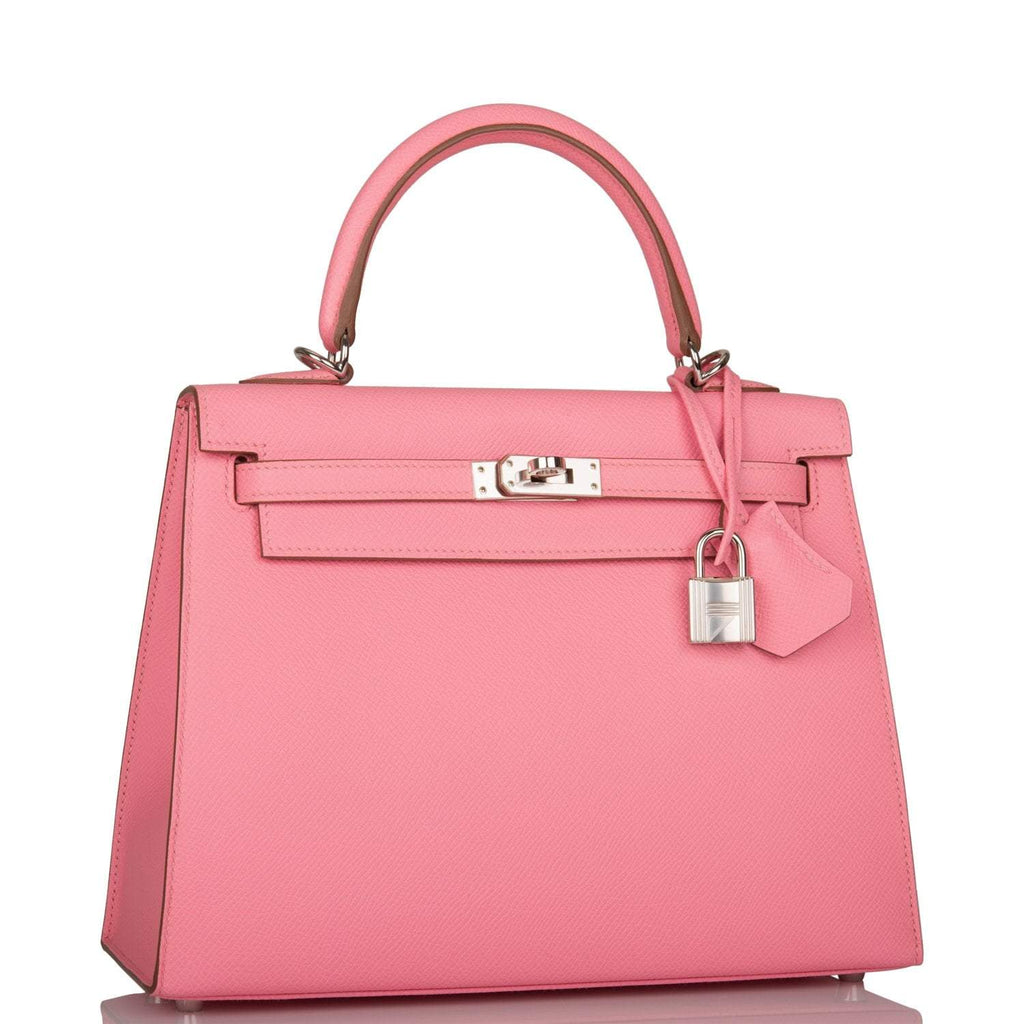Front view of the Hermes Kelly Sellier 25 in Rose Confetti Epsom leather
