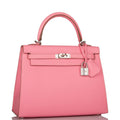 Front view of the Hermes Kelly Sellier 25 in Rose Confetti Epsom leather