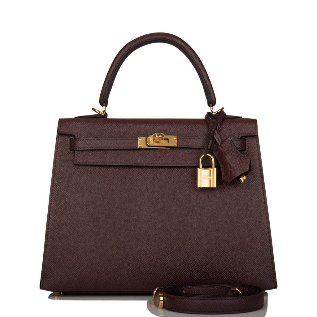 Front view of the Hermes Kelly Sellier 25 in Rouge Sellier Epsom leather