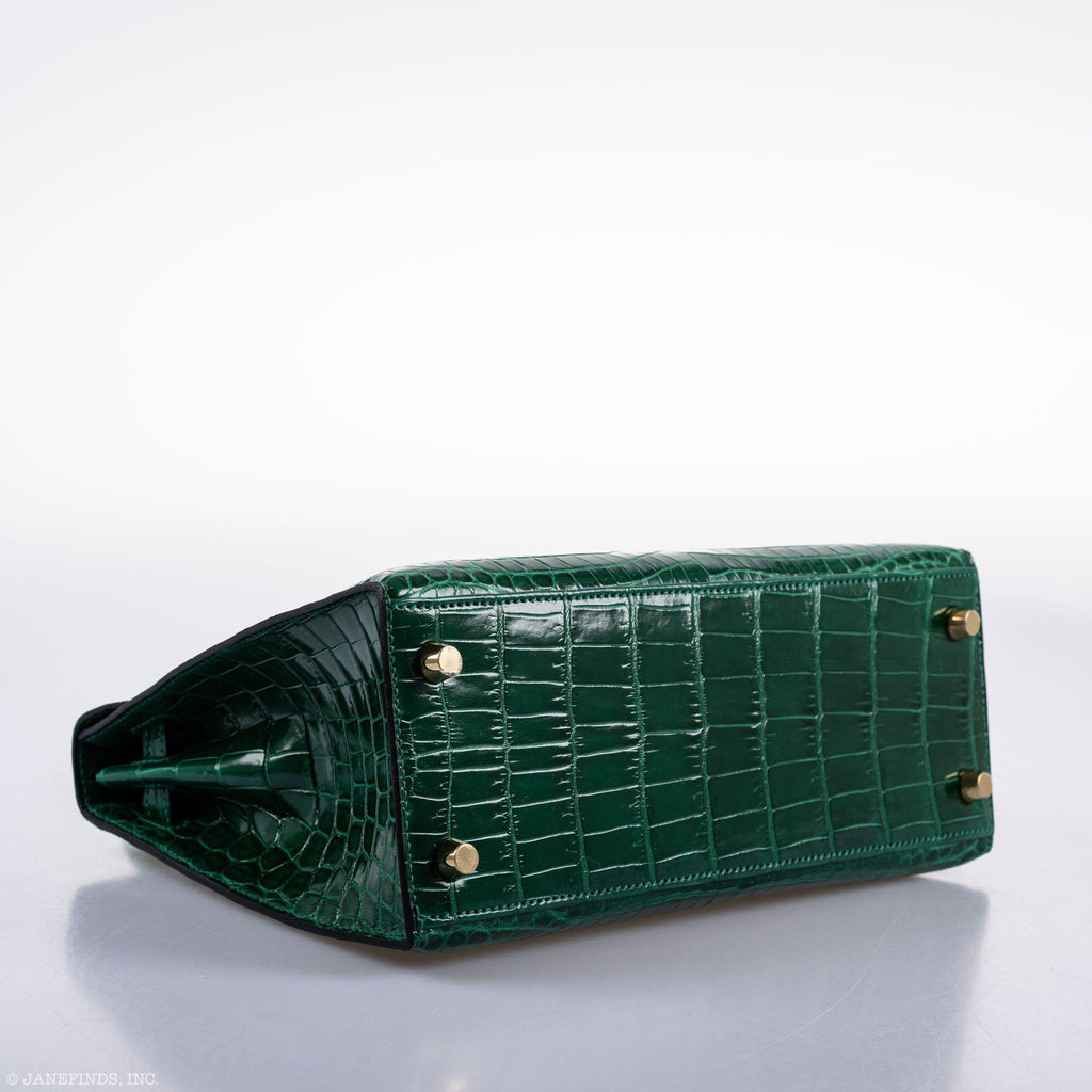 Hermes Kelly 25 HSS Sellier Emerald Nilo Crocodile & Cassis Brushed Gold Hardware - 2018, C - product image 10