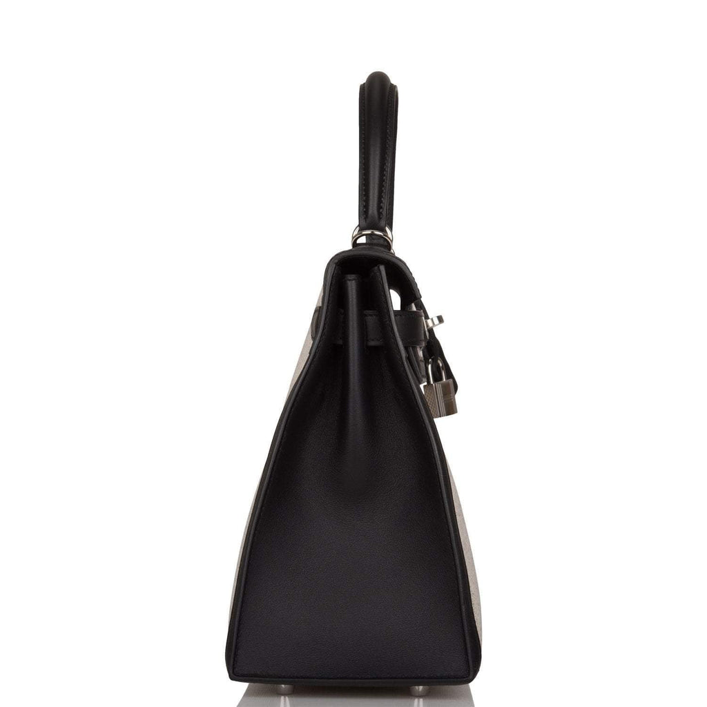 Side profile of the Hermes Kelly Sellier 28, highlighting its structured shape and materials