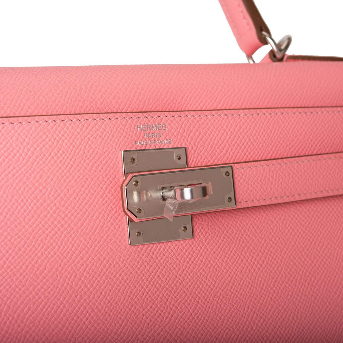 Hermes Rose Confetti Epsom Sellier Kelly 28cm Palladium Hardware, the fine-grained texture of the Epsom leathe