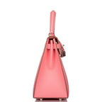 Hermes Rose Confetti Epsom Sellier Kelly 28cm Palladium Hardware, the fine-grained texture of the Epsom leathe
