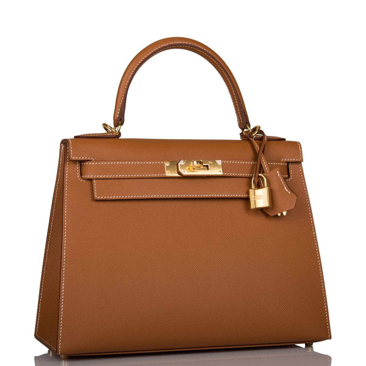 Hermes Kelly Sellier 28 Gold Epsom Gold Hardware, the gold-tone hardware and toggle closure on the Kelly 28
