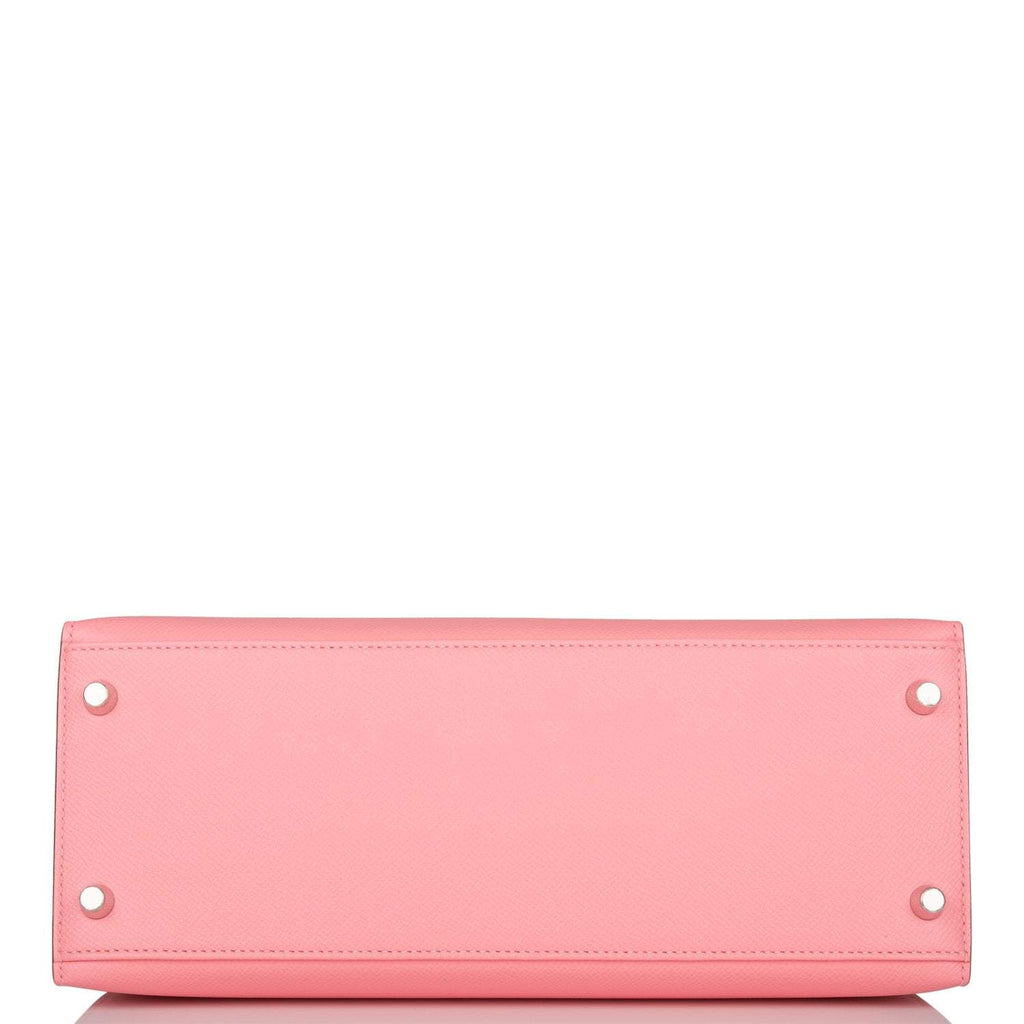 Hermes Rose Confetti Epsom Sellier Kelly 28cm Palladium Hardware, the palladium-tone clochette and lock