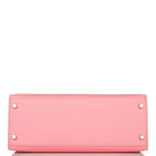 Hermes Rose Confetti Epsom Sellier Kelly 28cm Palladium Hardware, the palladium-tone clochette and lock