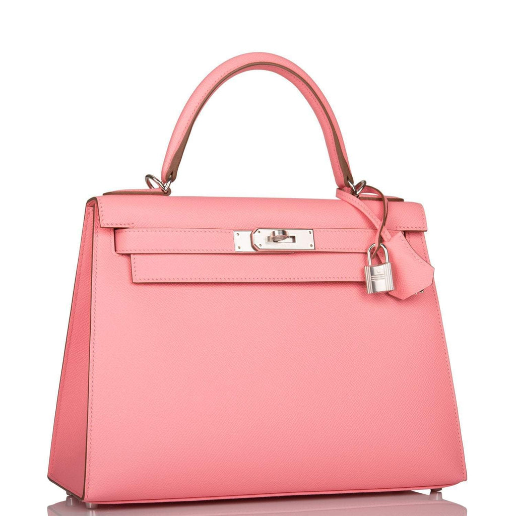 Hermes Rose Confetti Epsom Sellier Kelly 28cm Palladium Hardware, the palladium-tone hardware and toggle closu