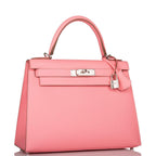 Hermes Rose Confetti Epsom Sellier Kelly 28cm Palladium Hardware, the palladium-tone hardware and toggle closu