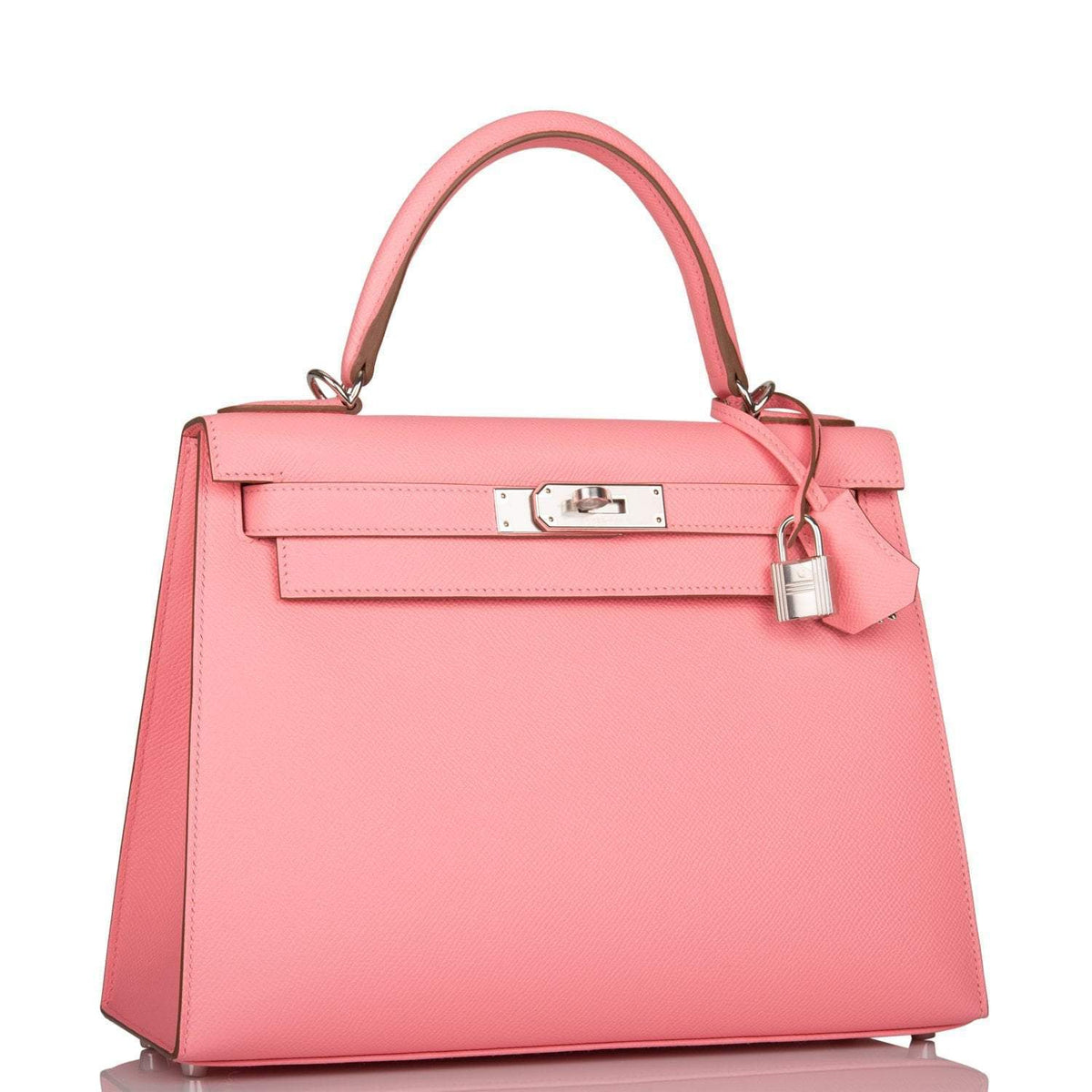 Hermes Rose Confetti Epsom Sellier Kelly 28cm Palladium Hardware, the palladium-tone hardware and toggle closu