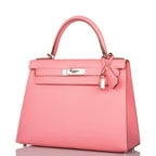 Hermes Rose Confetti Epsom Sellier Kelly 28cm Palladium Hardware, interior and construction detail