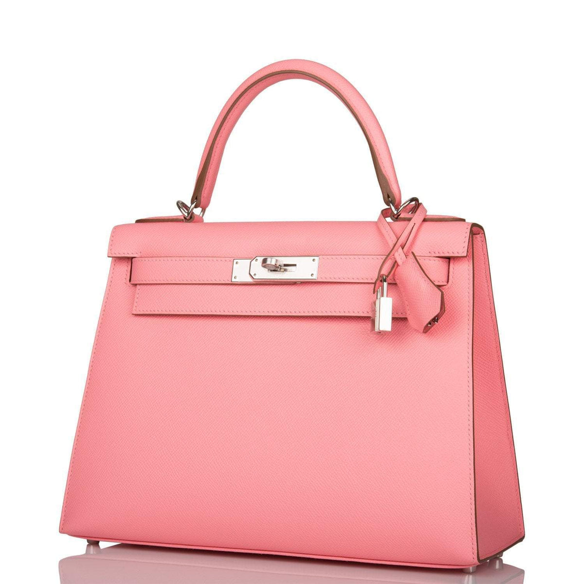 Hermes Rose Confetti Epsom Sellier Kelly 28cm Palladium Hardware, interior and construction detail