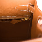 Hermes Kelly Sellier 28 Gold Epsom Gold Hardware, The bag standing upright, showcasing its firm structure