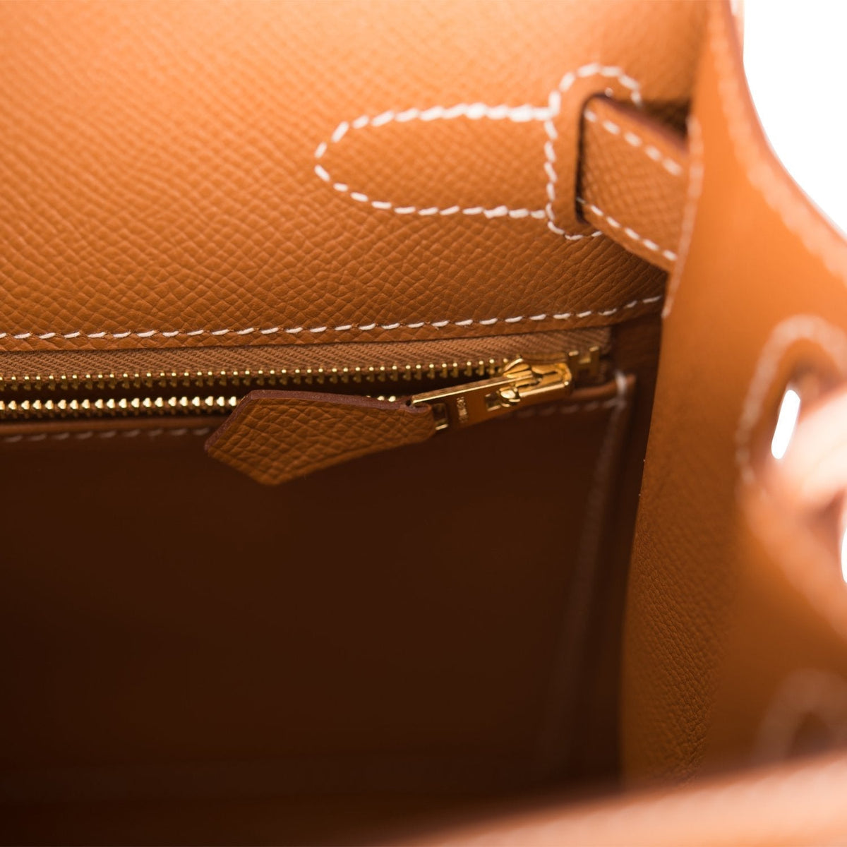 Hermes Kelly Sellier 28 Gold Epsom Gold Hardware, The bag standing upright, showcasing its firm structure