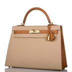 Hermes Kelly 32 Sellier two-tone Trench and Gold Epsom leather bag with gold-tone hardware, product photo 5