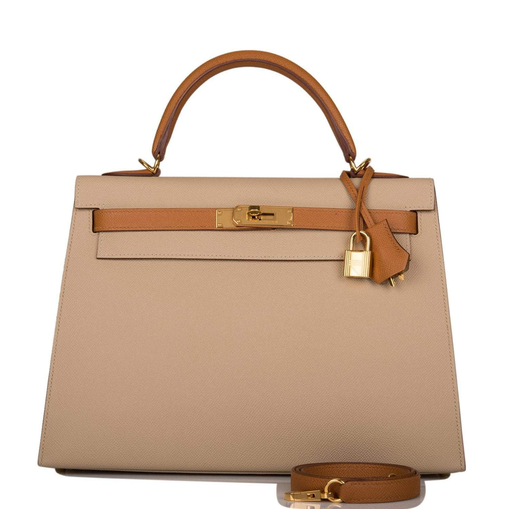 Hermes Kelly 32 Sellier two-tone Trench and Gold Epsom leather bag with gold-tone hardware, product photo 1
