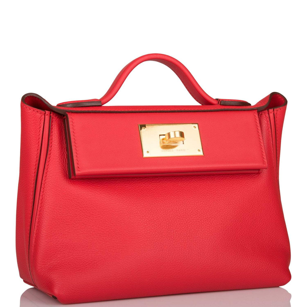 Front view of Hermes Mini 24/24 in Rouge de Coeur Evercolor & Swift