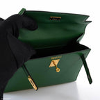 Hermes Mini Kelly 15 Vert Clair Courchevel with Gold Hardware, the fine-grained texture of the Courchevel leat