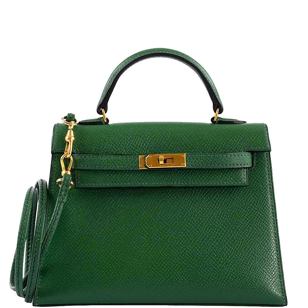 Hermes Mini Kelly 15 Vert Clair Courchevel with Gold Hardware, the Mini Kelly 15 in Vert Clair Courchevel leat